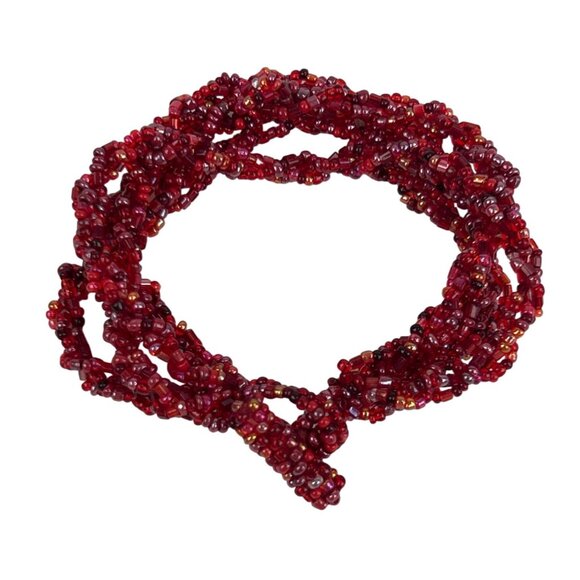 Vintage Red Beaded Bracelet Loop Clasp Seed Bead - Picture 1 of 7